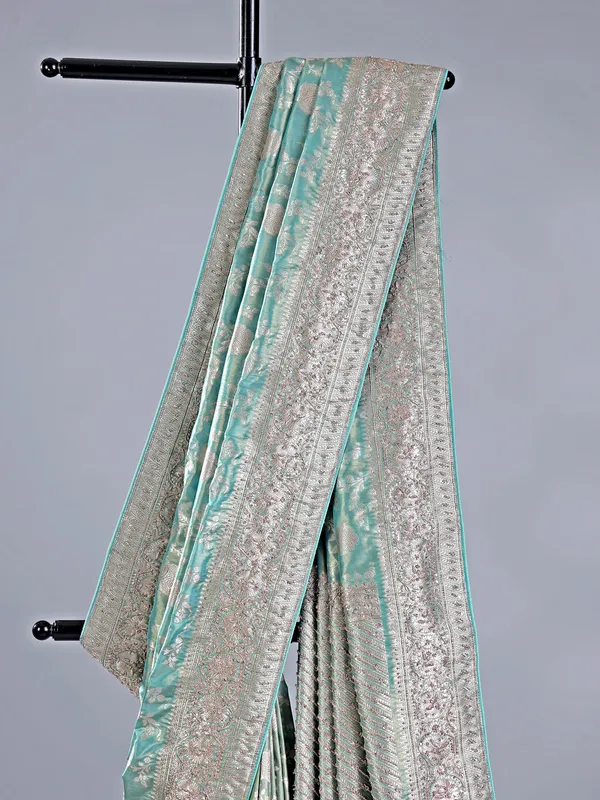 Sage green banarasi silk saree for weddings
