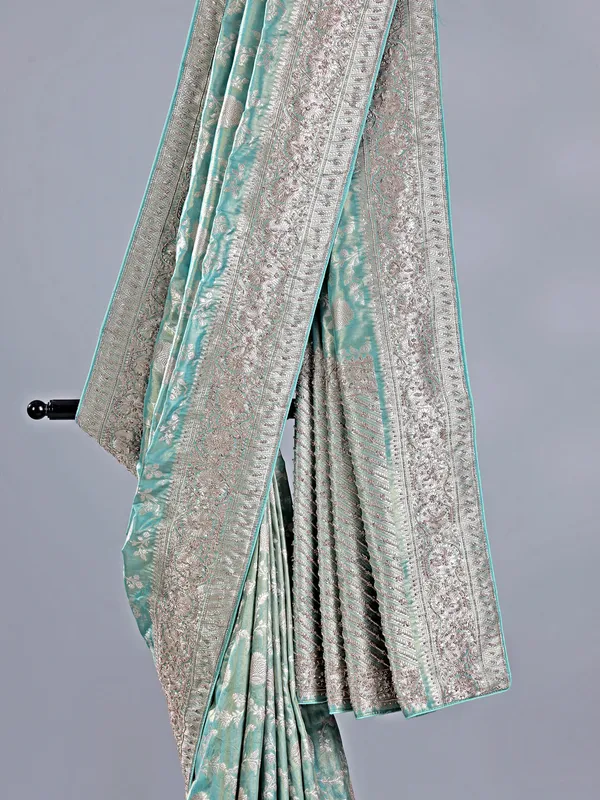 Sage green banarasi silk saree for weddings