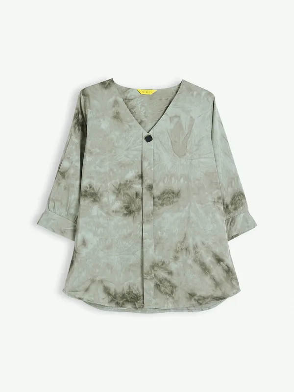 Sage green cotton casual printed top