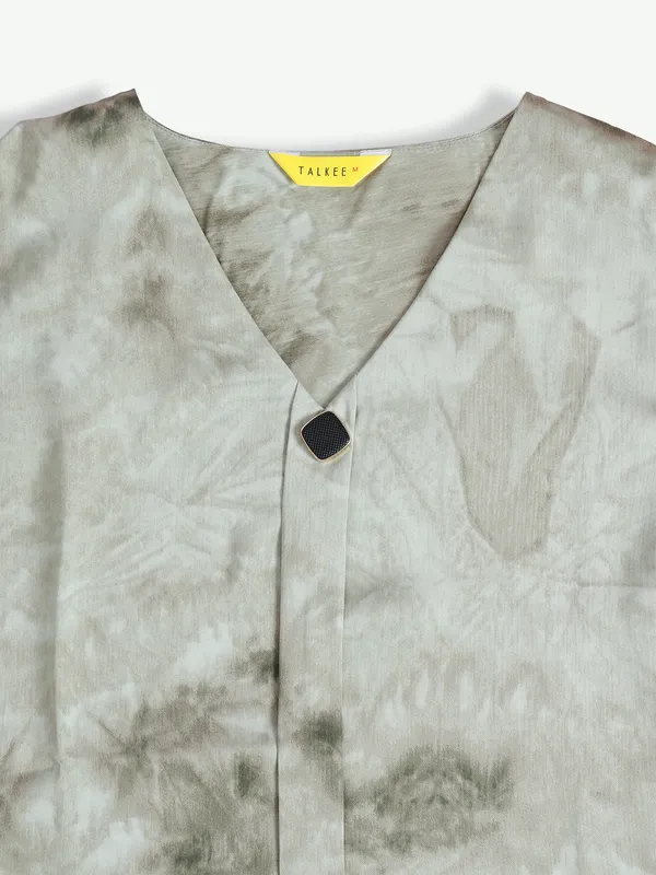 Sage green cotton casual printed top
