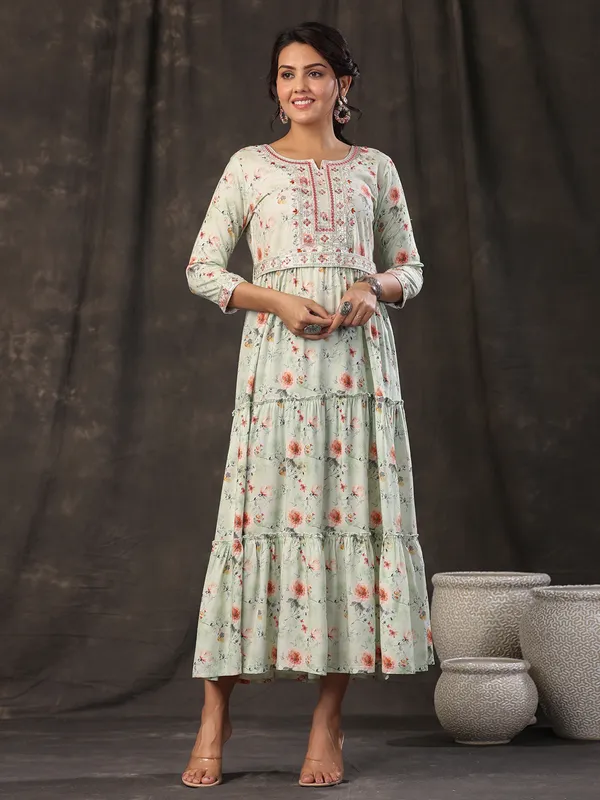 Sage green cotton printed kurti