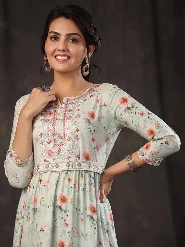 Sage green cotton printed kurti