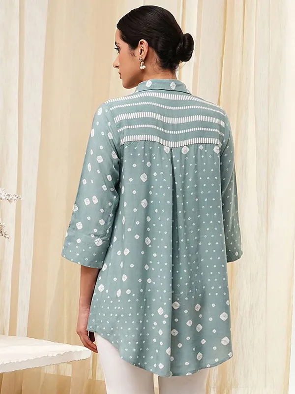 Sage green cotton printed kurti for women