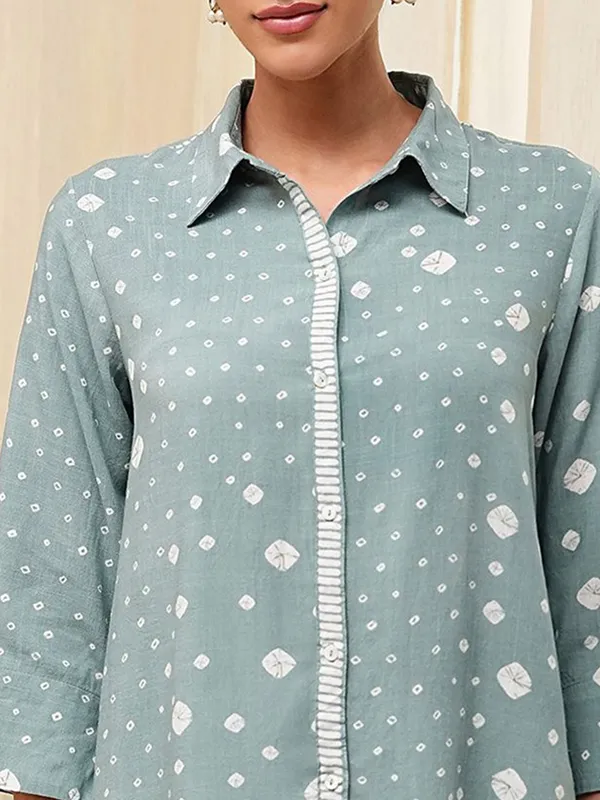 Sage green cotton printed kurti for women