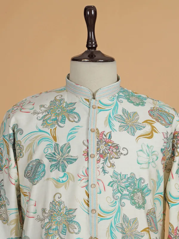 Sage green cotton silk kurta suit for men