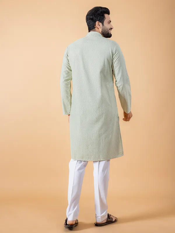 Sage green embroidery cotton kurta suit