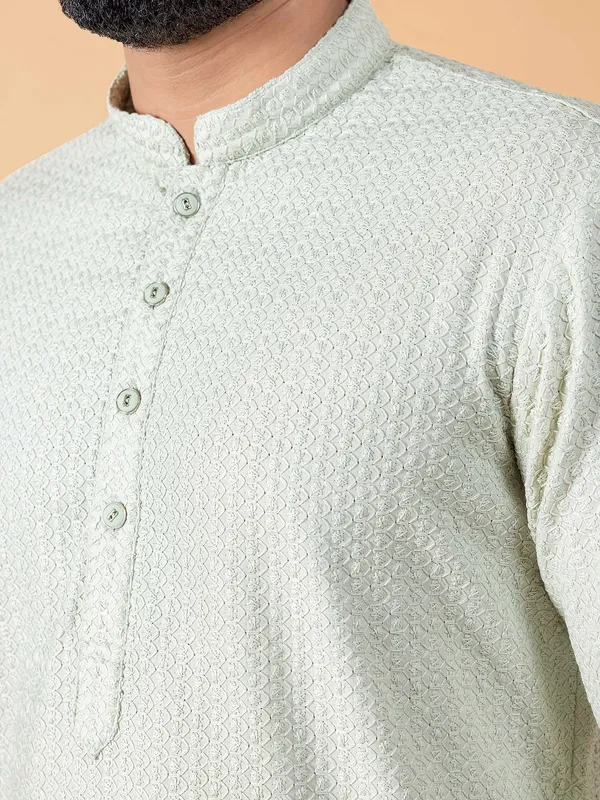 Sage green embroidery cotton kurta suit