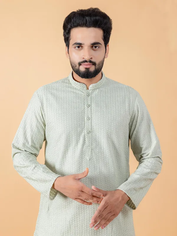 Sage green embroidery cotton kurta suit