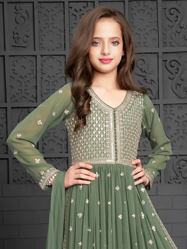 Sage green georgette nyra cut palazzo suit