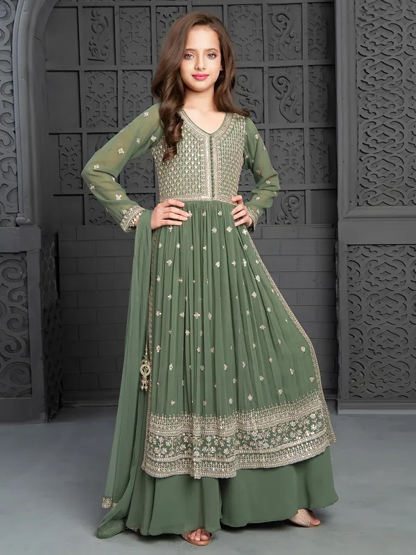 Sage green georgette nyra cut palazzo suit