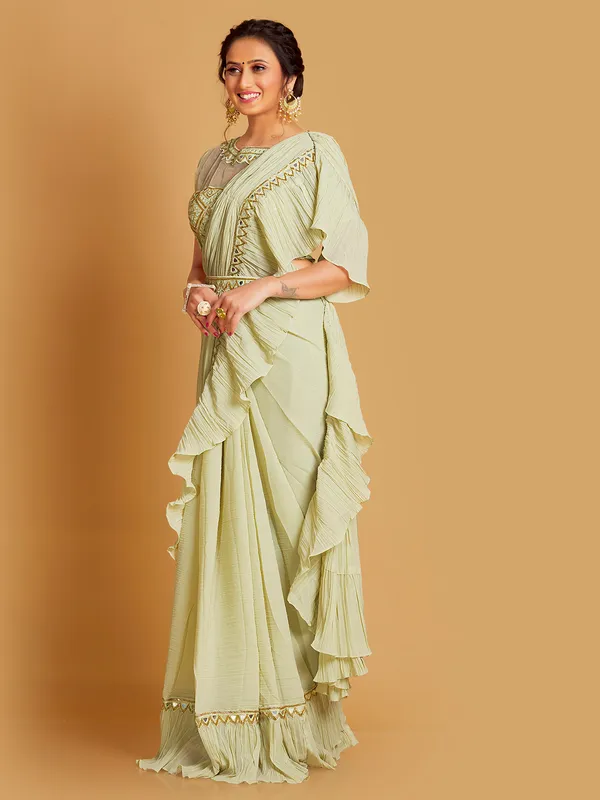 Sage green georgette ready to wear saree