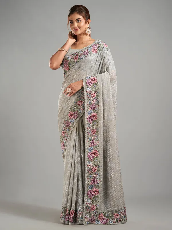Sage green georgette saree for festive