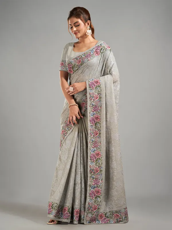 Sage green georgette saree for festive