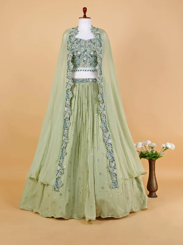 Sage green jacket style lehenga choli