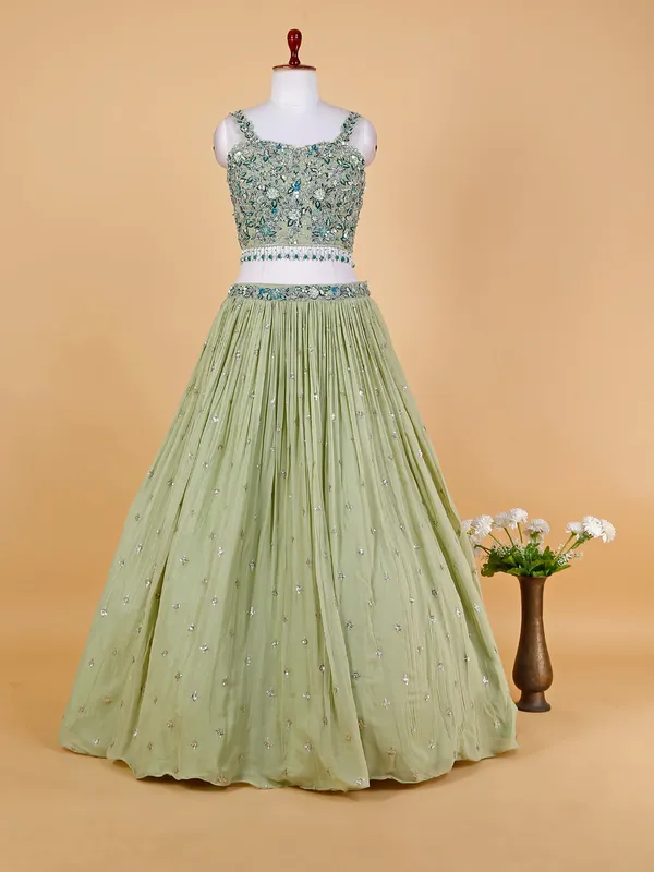 Sage green jacket style lehenga choli