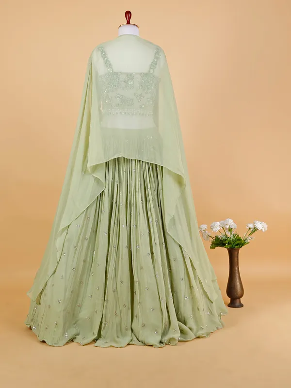 Sage green jacket style lehenga choli