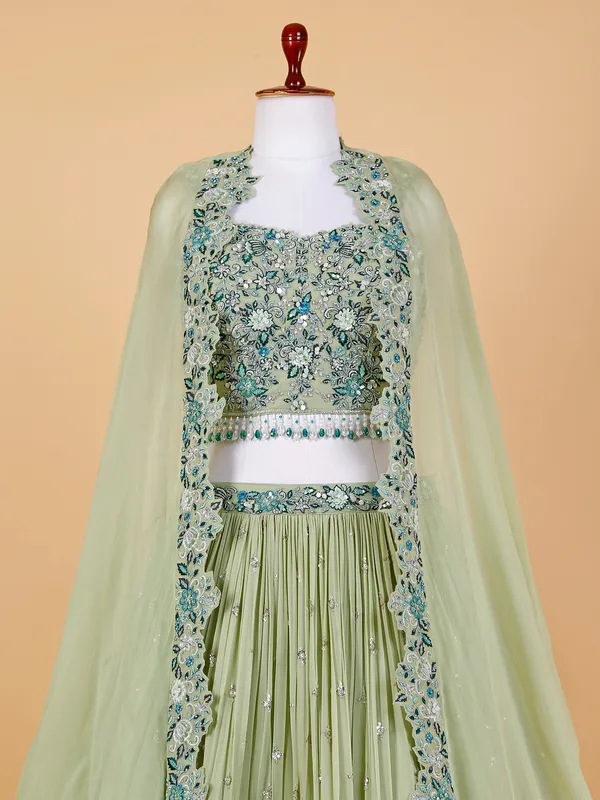 Sage green jacket style lehenga choli