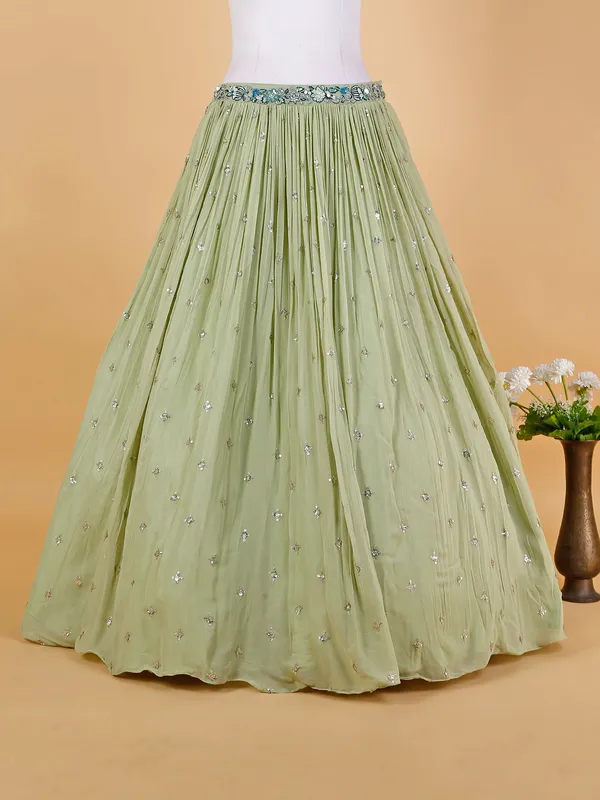 Sage green jacket style lehenga choli