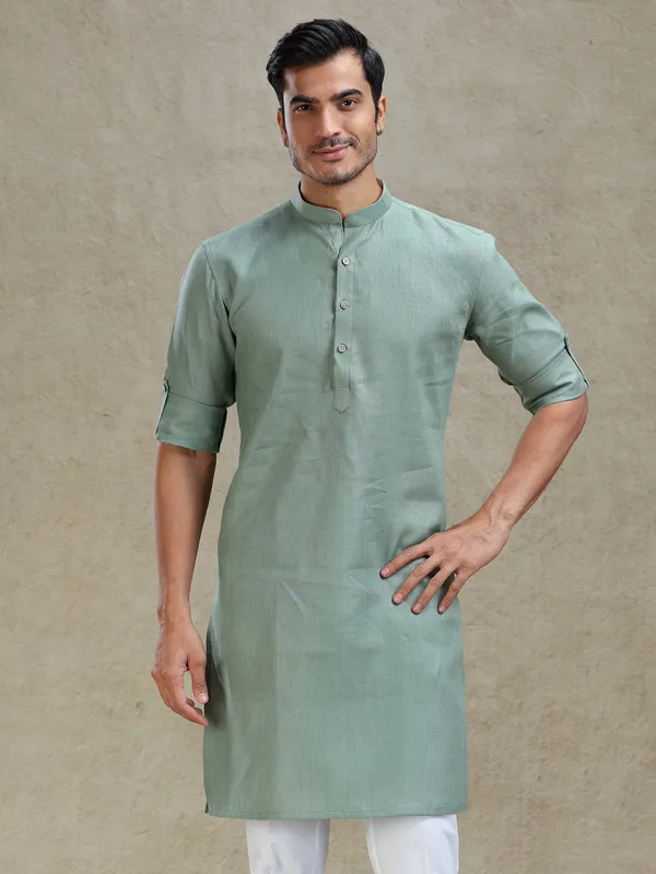 Sage green kurta for pooja and celebration