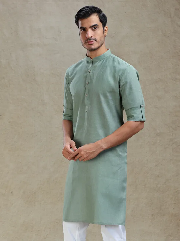 Sage green kurta for pooja and celebration