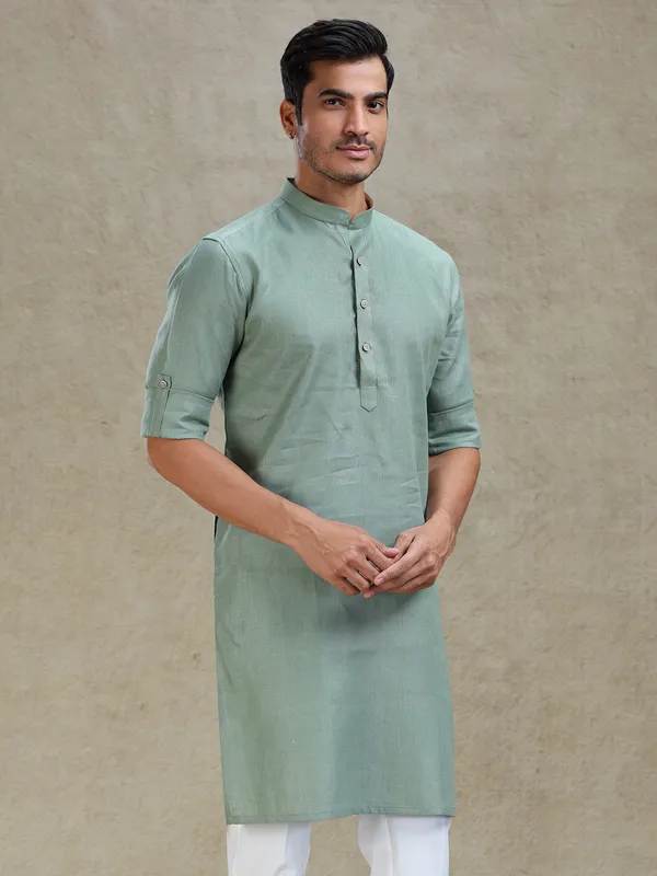 Sage green kurta for pooja and celebration