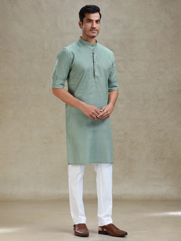 Sage green kurta pajama set for pooja
