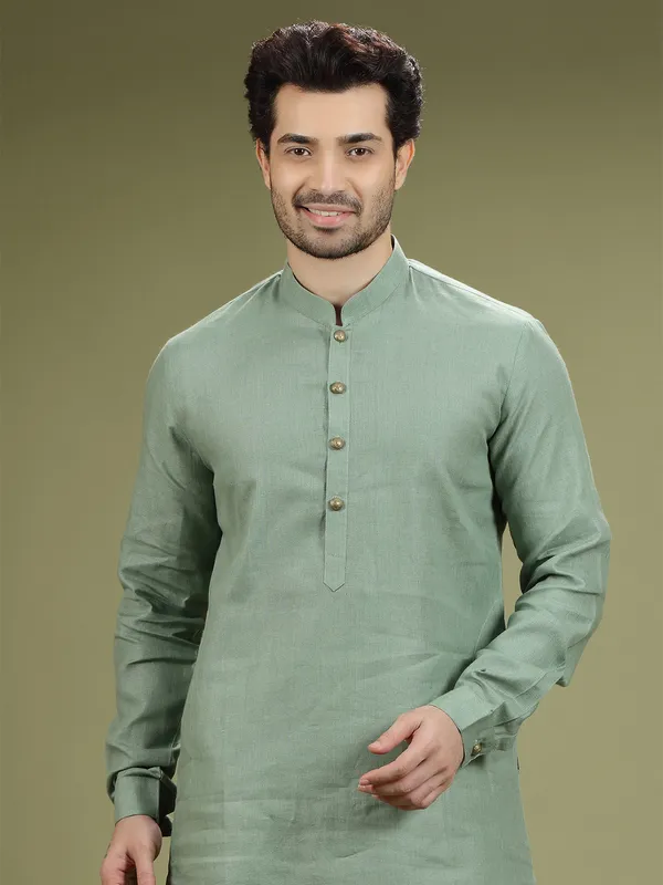 Sage green linen  Men Kurta pajama