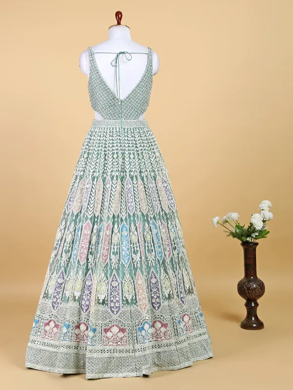 Sage green net anarkali floor length suit