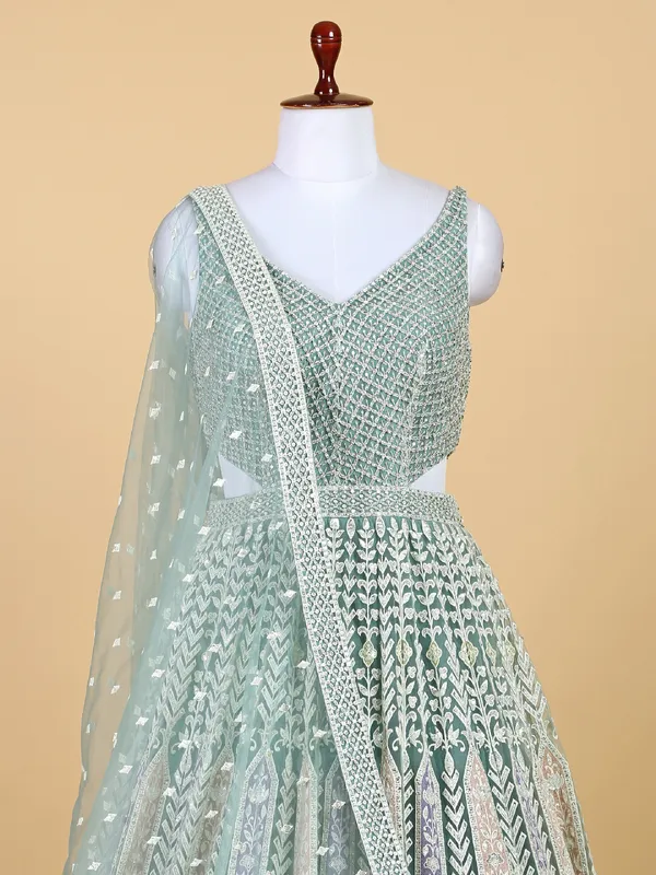 Sage green net anarkali floor length suit