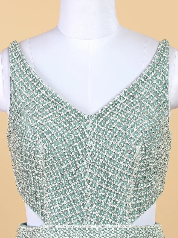 Sage green net anarkali floor length suit