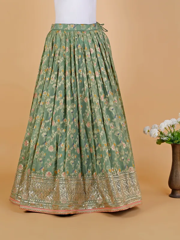 Sage green organza lehenga choli with duatta