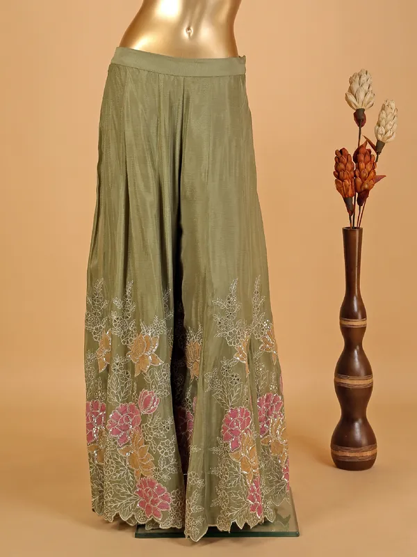 Sage green printed chiffon palazzo suit