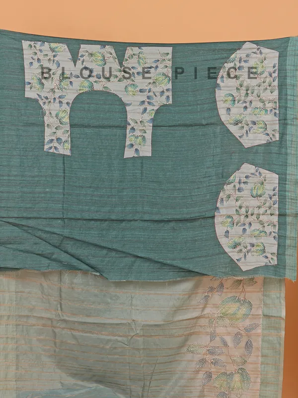 Sage green printed cotton festive wear saree