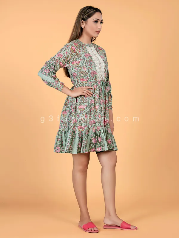 Sage green printed cotton kurti for casual