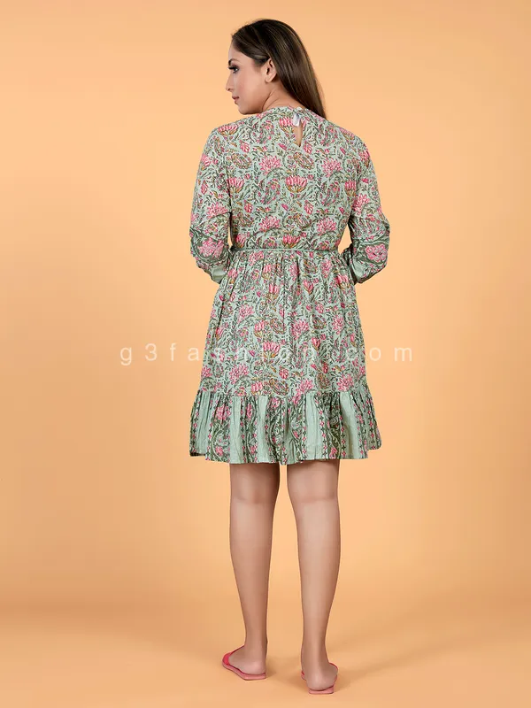 Sage green printed cotton kurti for casual