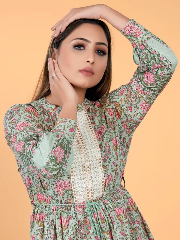 Sage green printed cotton kurti for casual