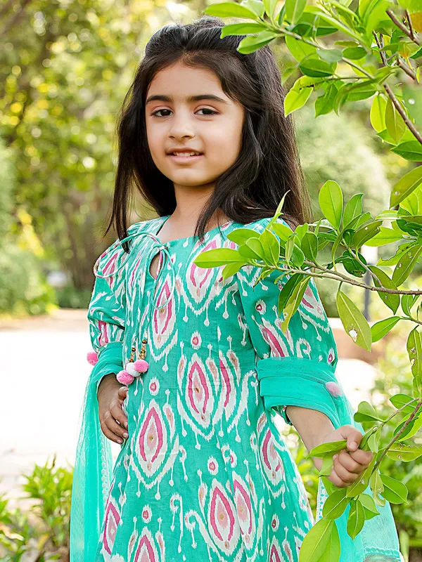 Sage green printed cotton sharara suit