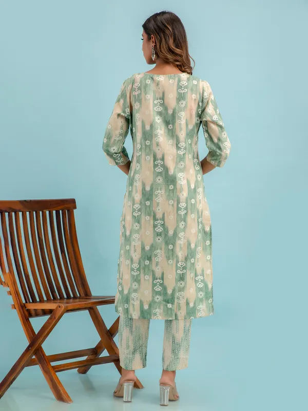 Sage green printed kurti set with dupatta