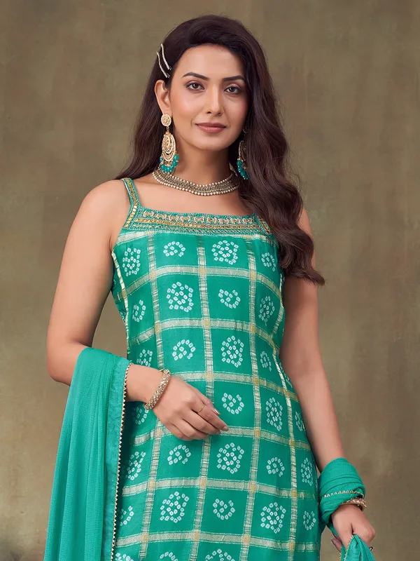 Sage green printed sharara suit in silk