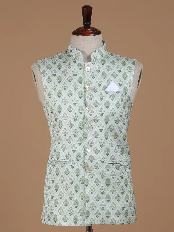Sage green printed waistcoat