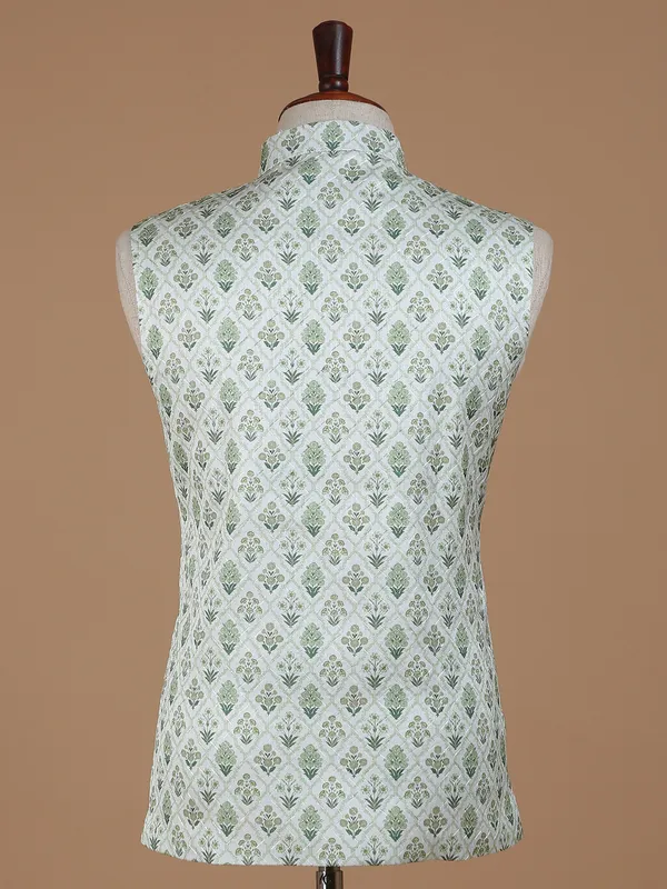 Sage green printed waistcoat