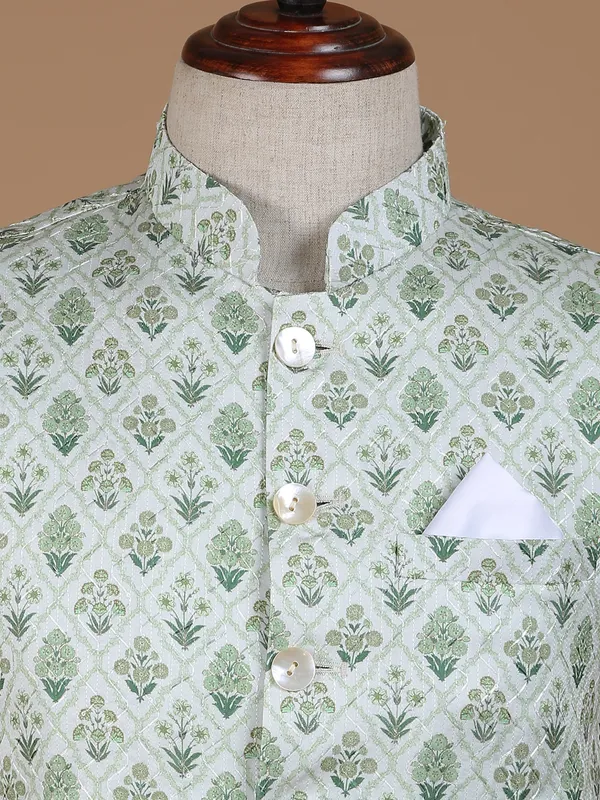 Sage green printed waistcoat