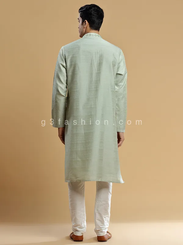 Sage green rich silk fabric kurta suit