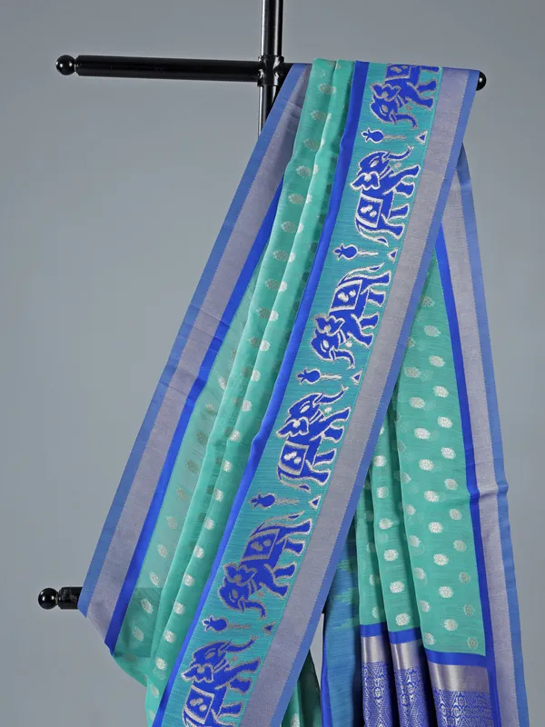 Sage green semi cotton silk saree