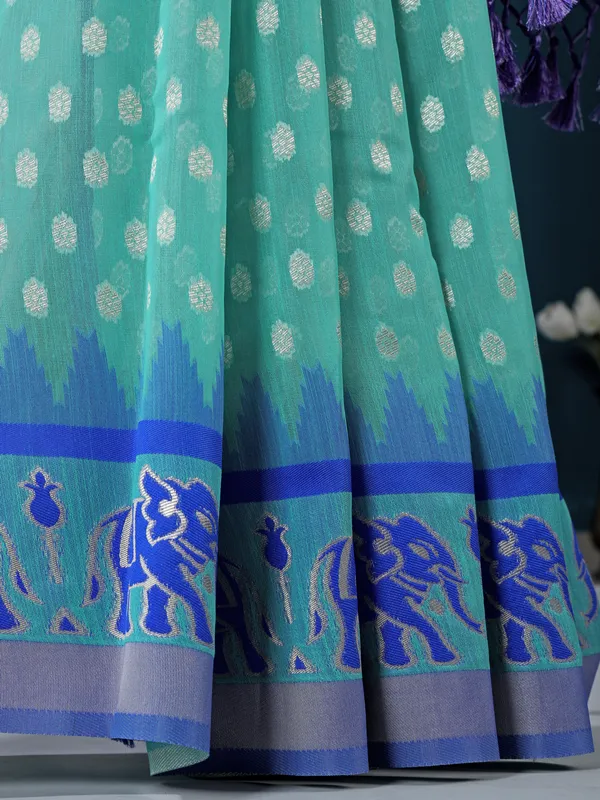 Sage green semi cotton silk saree