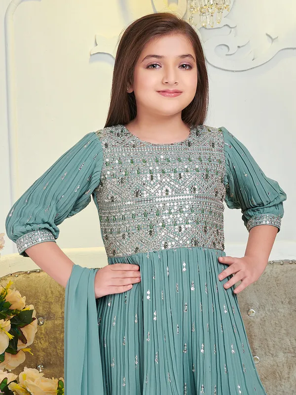 Sea green sharara suit with dupatta
