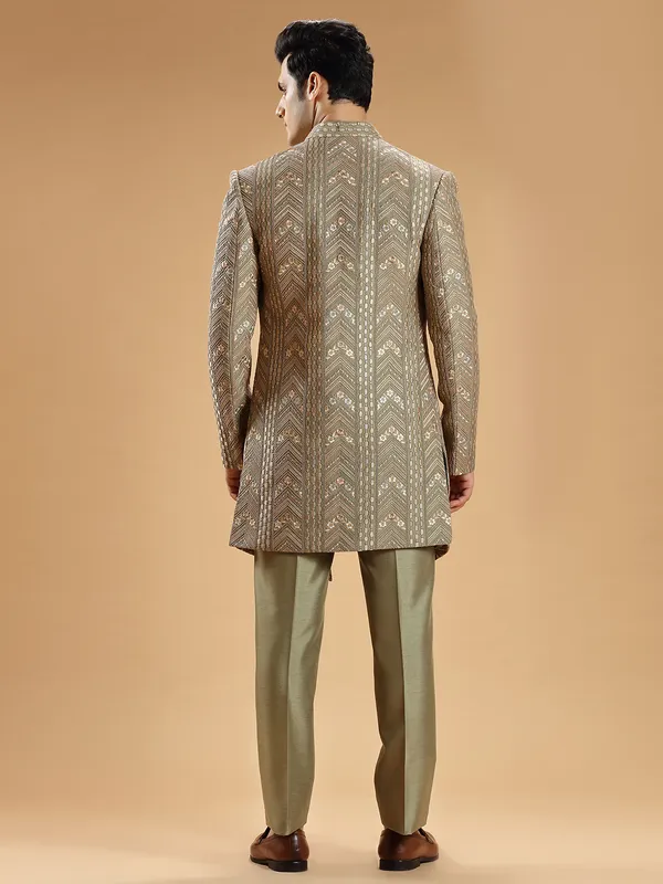 Sage green silk indowestern