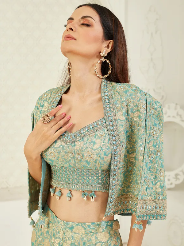 Sage green silk jacket style palazzo suit