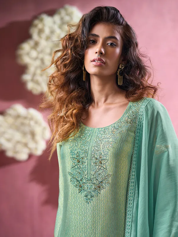 Sage green silk palazzo suit for women
