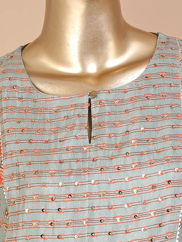 Sage green silk printed kurti set
